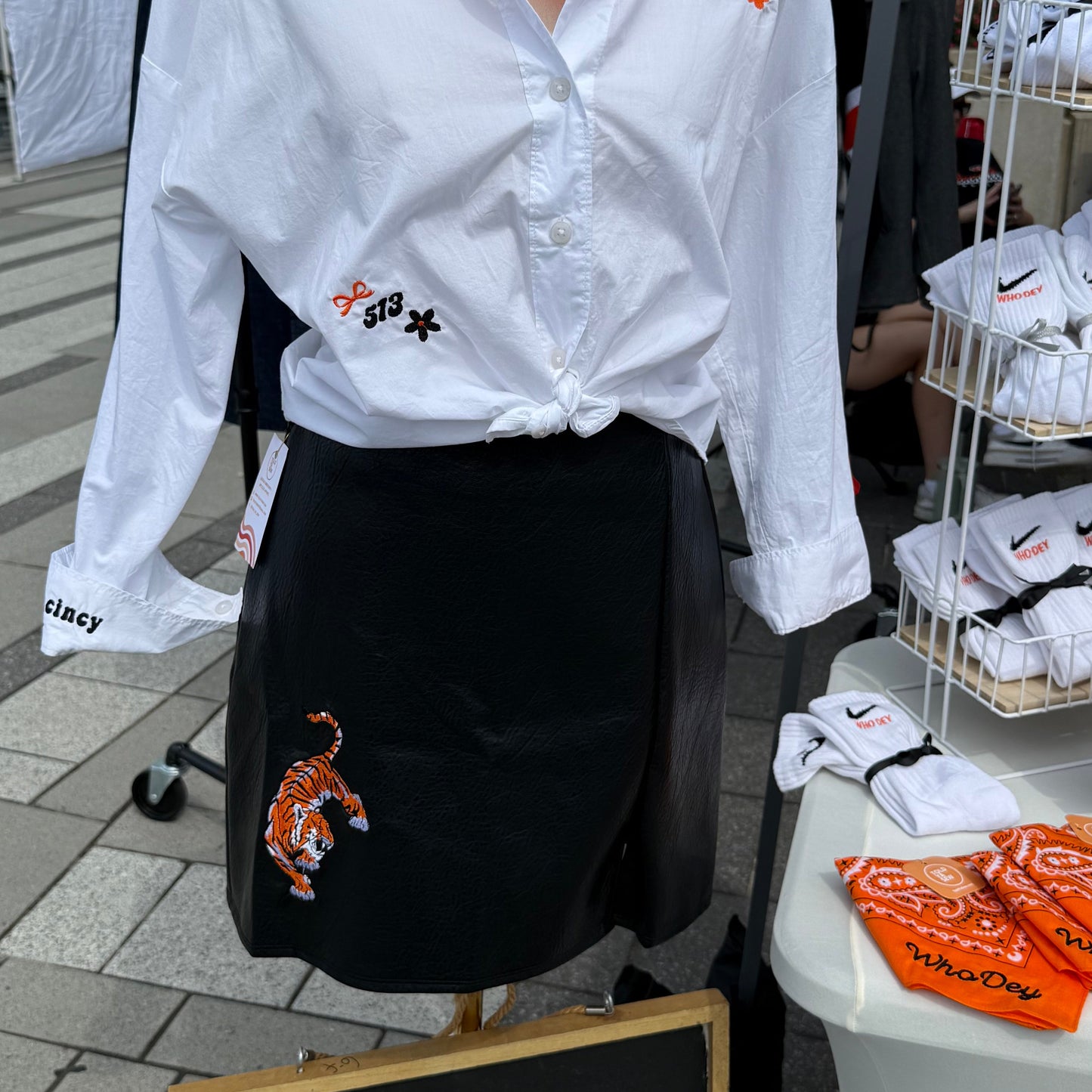 Bengals Upcycled Faux Leather Mini Skirt
