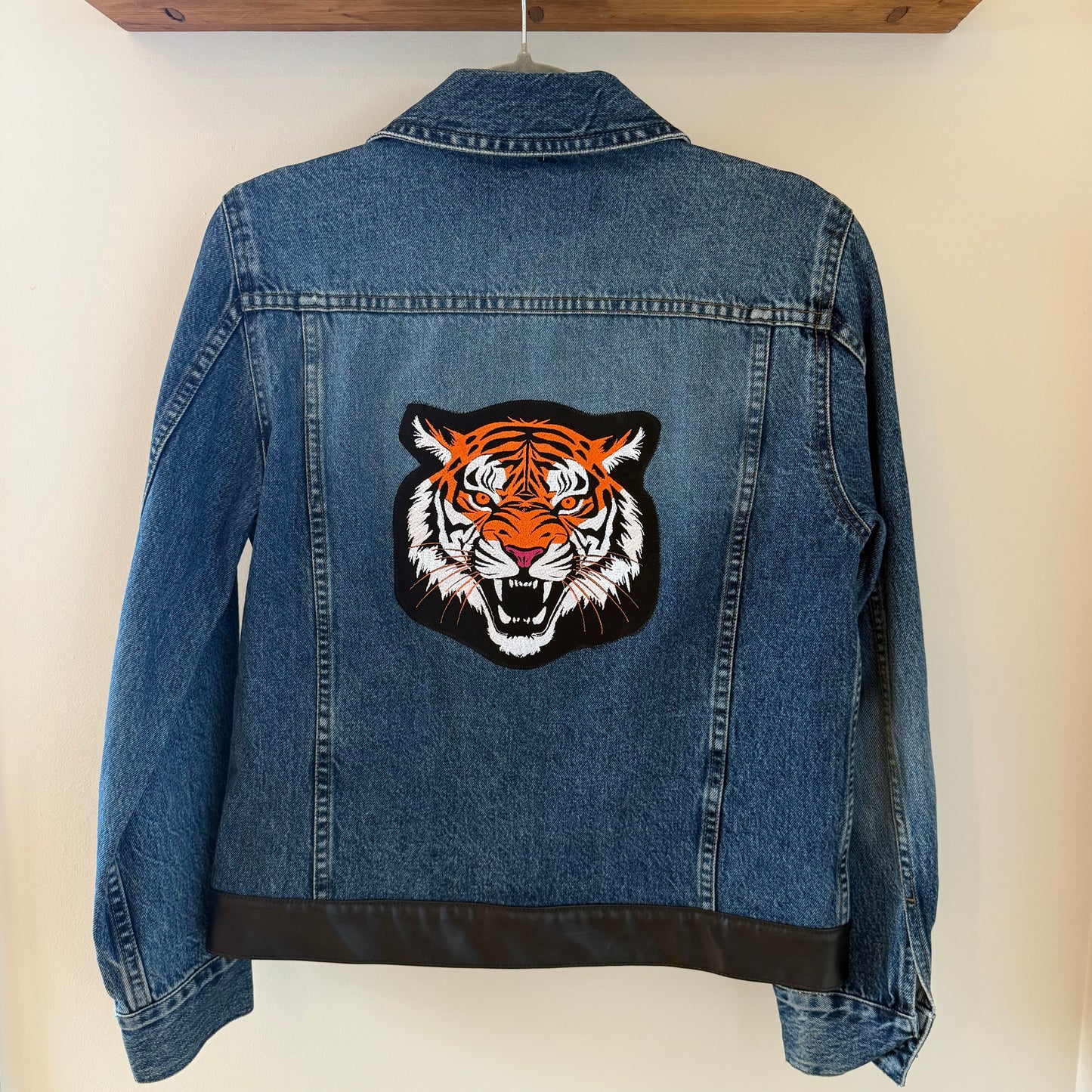 Cincinnati Football Upcycled Denim Jacket with Faux Leather Details