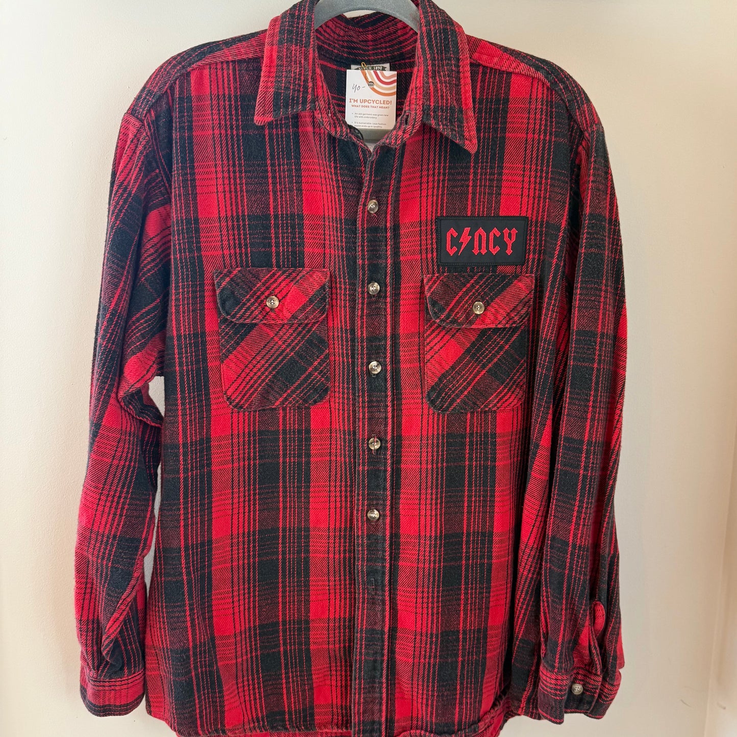 Cincy Embroidered Patch Upcycled Vintage Heavy Flannel Shirt