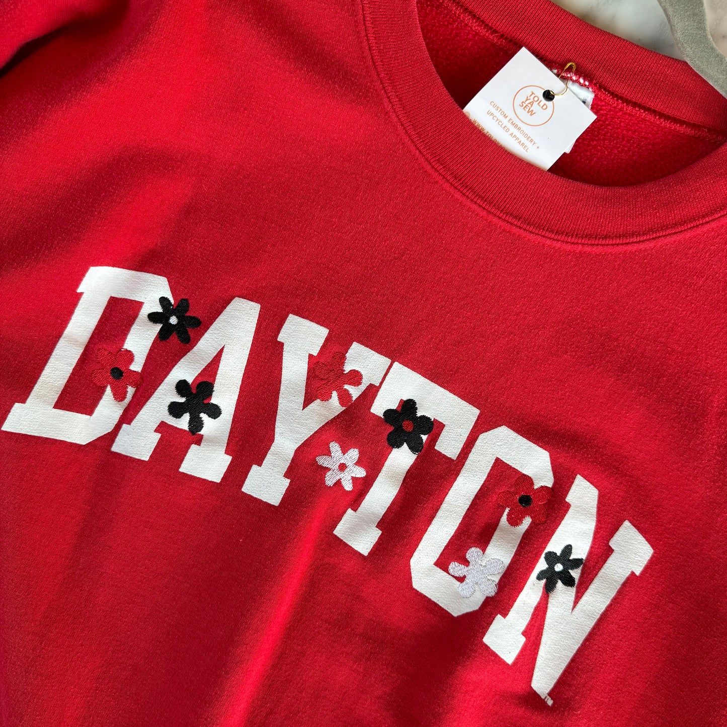 University of Dayton Floral Embroidered Upcycled Sweatshirt