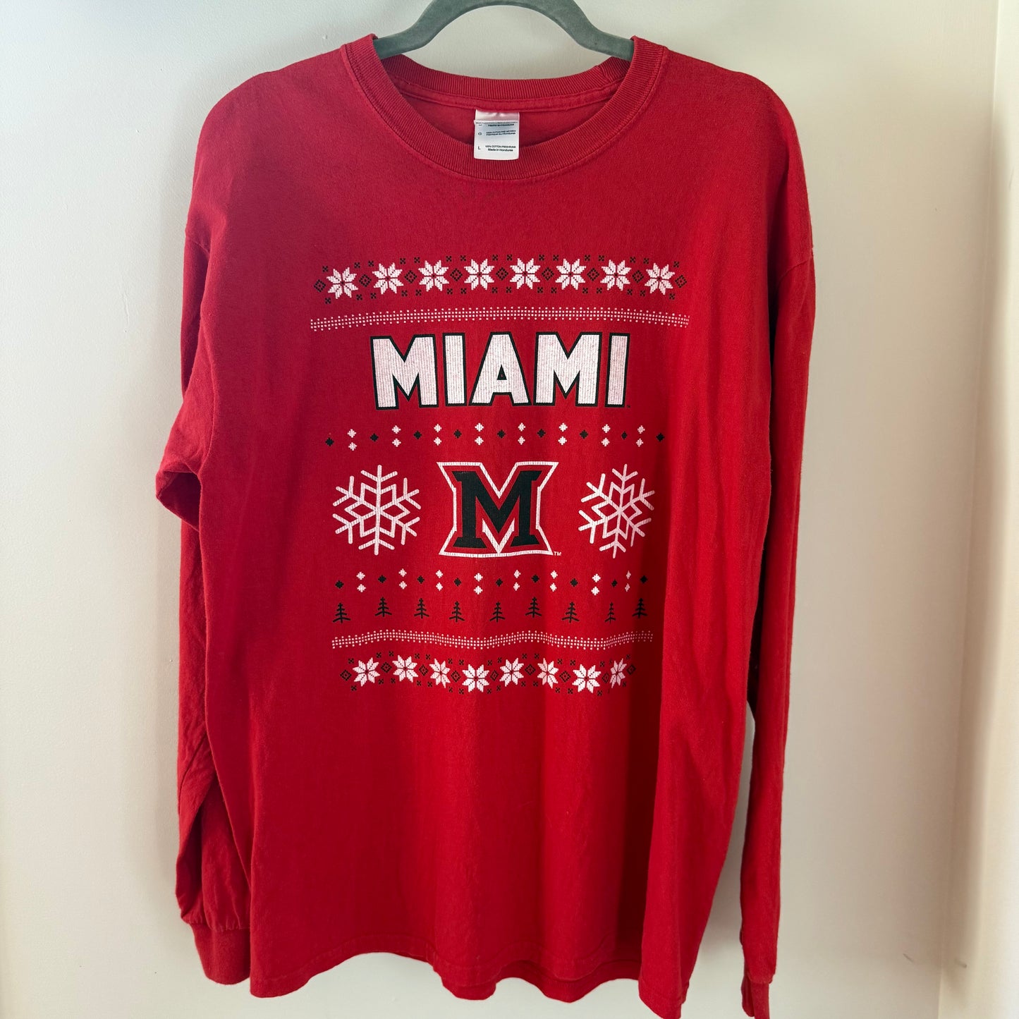 Early 2000s Miami University Winter Snowflakes Long-Sleeve T-Shirt