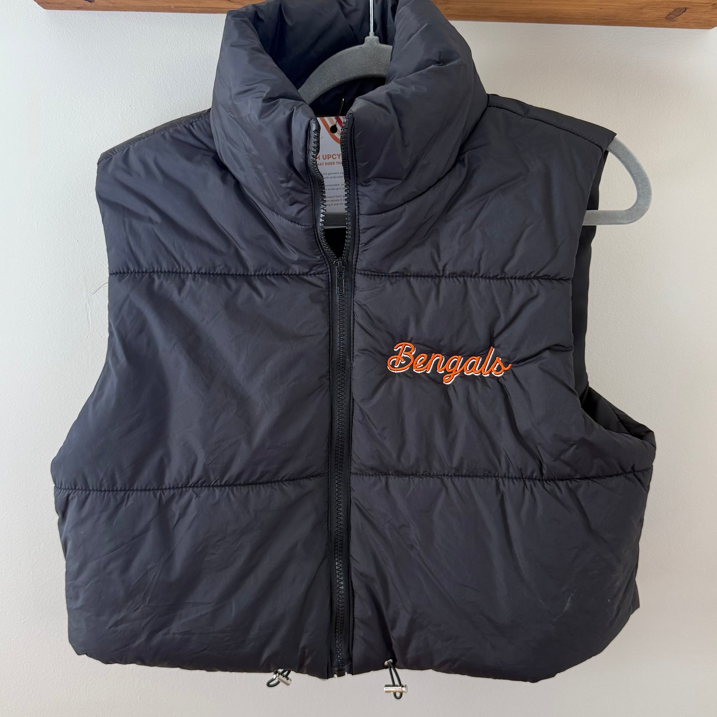 Bengals Embroidered Upcycled Puffer Cropped Vest