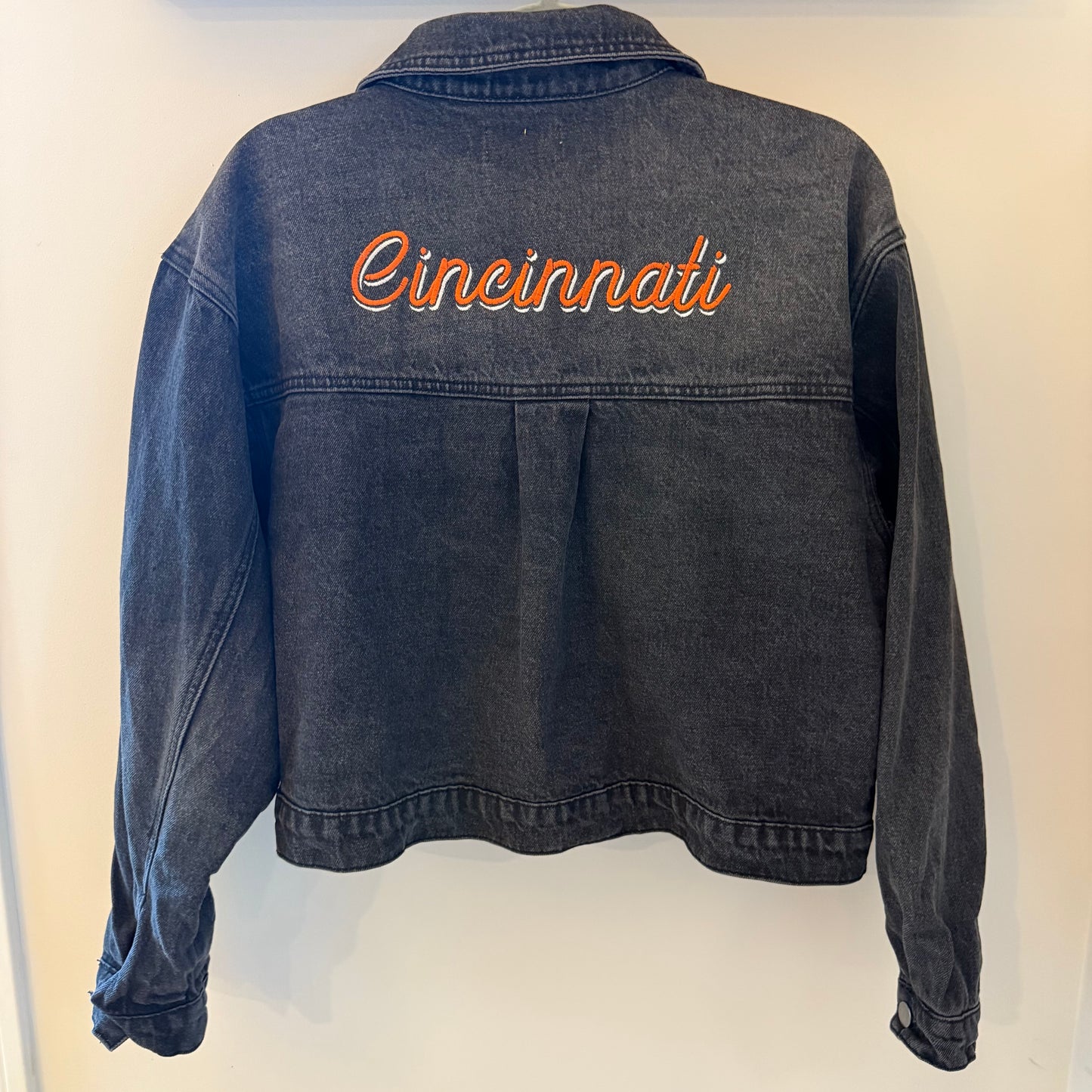 Cincinnati Football Embroidered Black Stonewash Denim Jacket