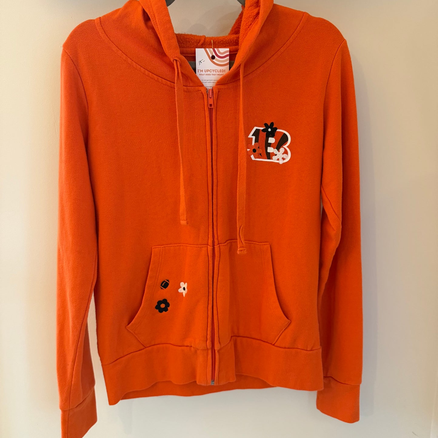 Cincinnati Bengals Upcycled Embroidered Women's Zip-Up Hoodie
