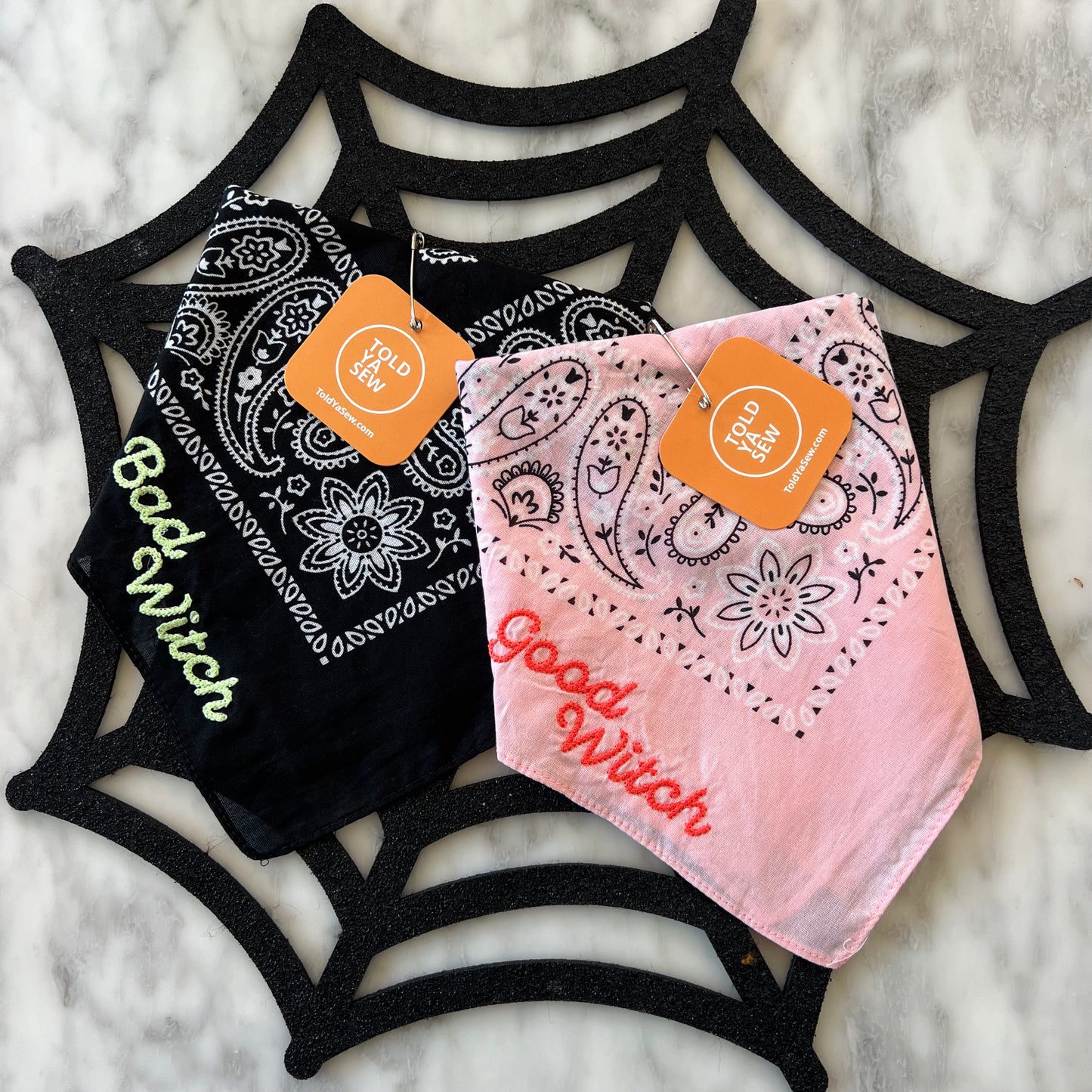 Halloween-Themed Chainstitch Embroidered Bandanas