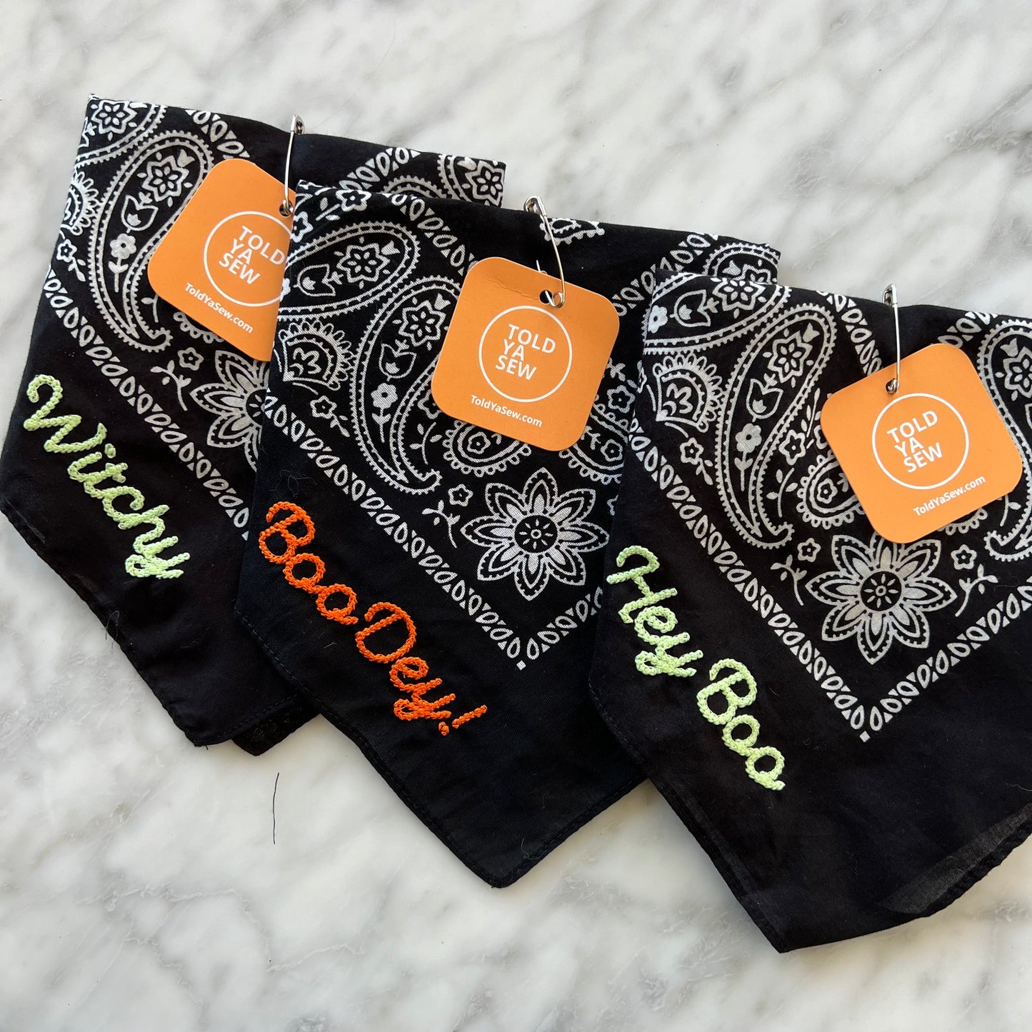 Halloween-Themed Chainstitch Embroidered Bandanas