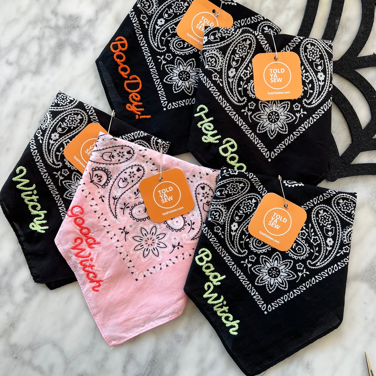 Halloween-Themed Chainstitch Embroidered Bandanas