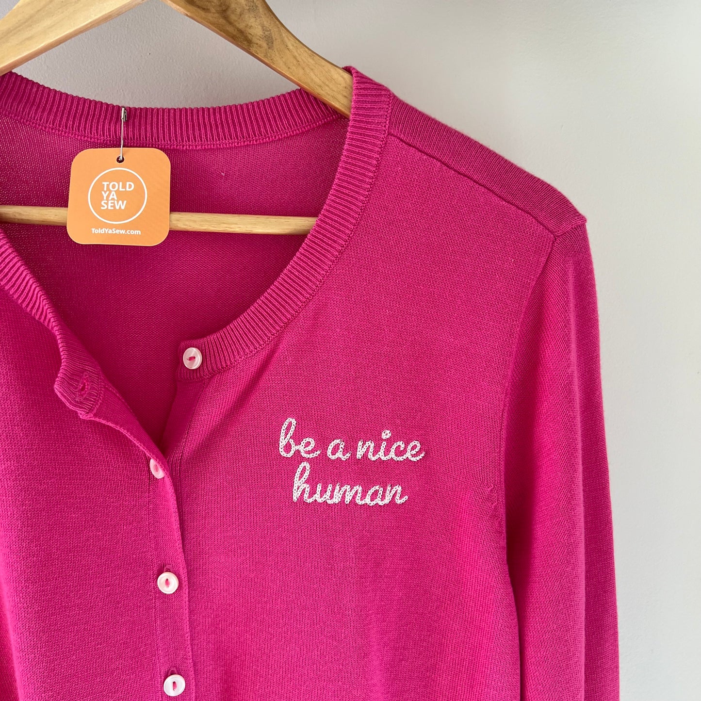 "Be a Nice Human" Upcycled Button-Up Knit Sweater