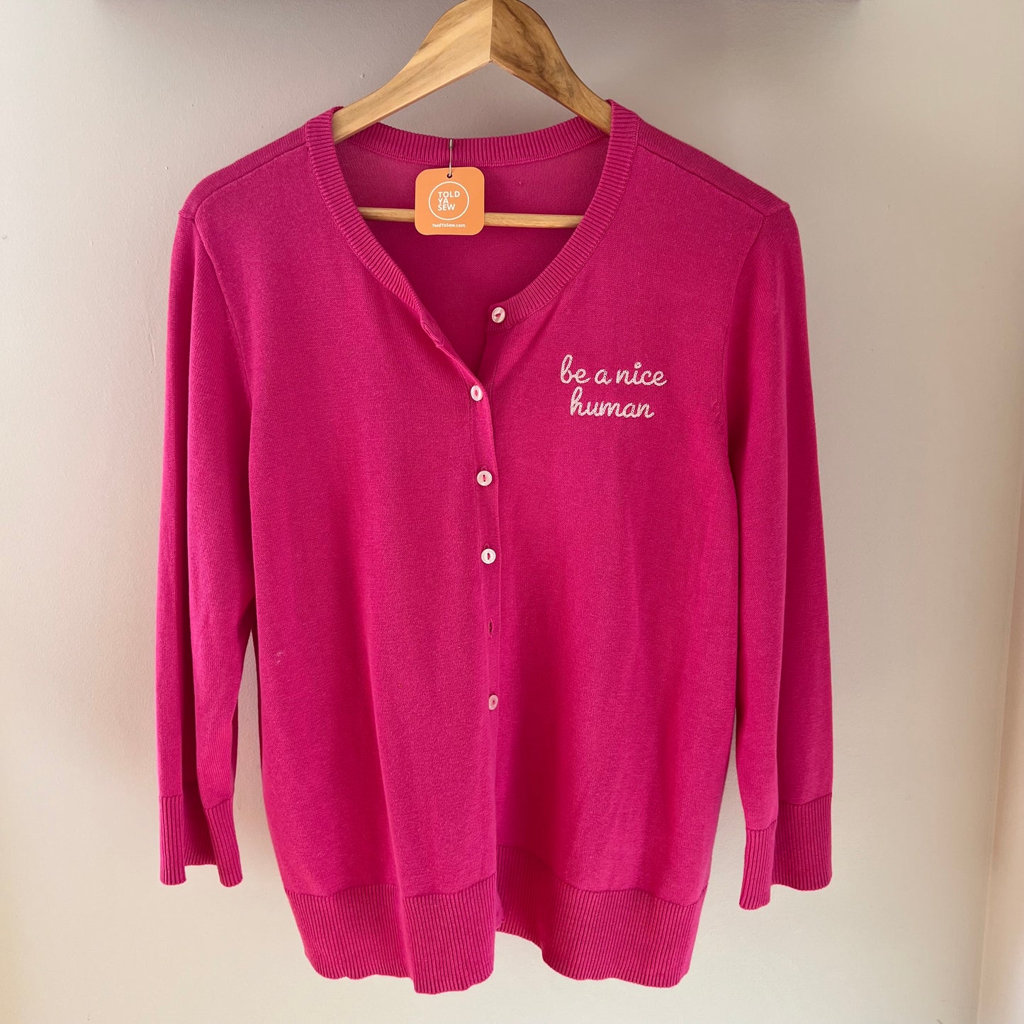 "Be a Nice Human" Upcycled Button-Up Knit Sweater