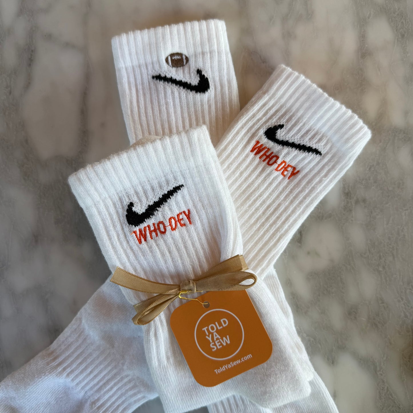 Nike crew socks with Whodey Cincinnati Bengal embroidery