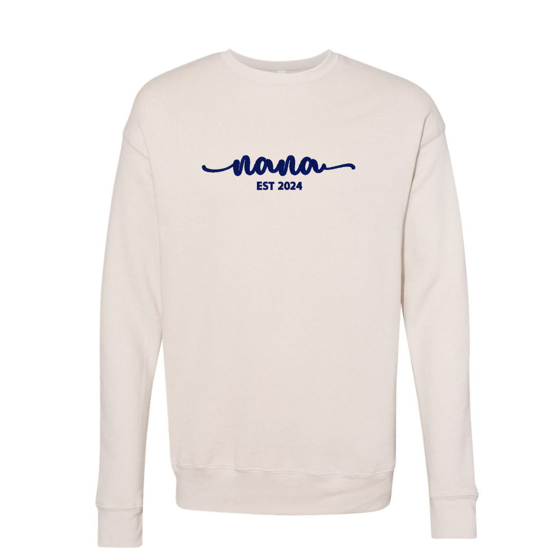 Custom Grandma, Mama, Nana Crewneck with Sleeve Embroidery