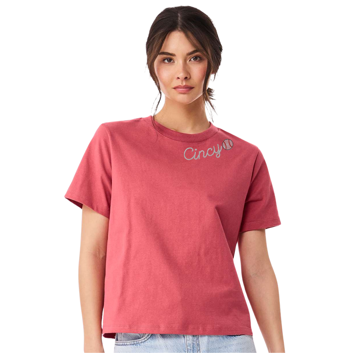 Cincy Baseball Embroidered Relaxed Women's Mid-Length T-Shirt