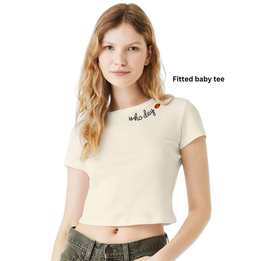 Who Dey Chainstitch Embroidered T-Shirt: Crop & Relax Fit Options