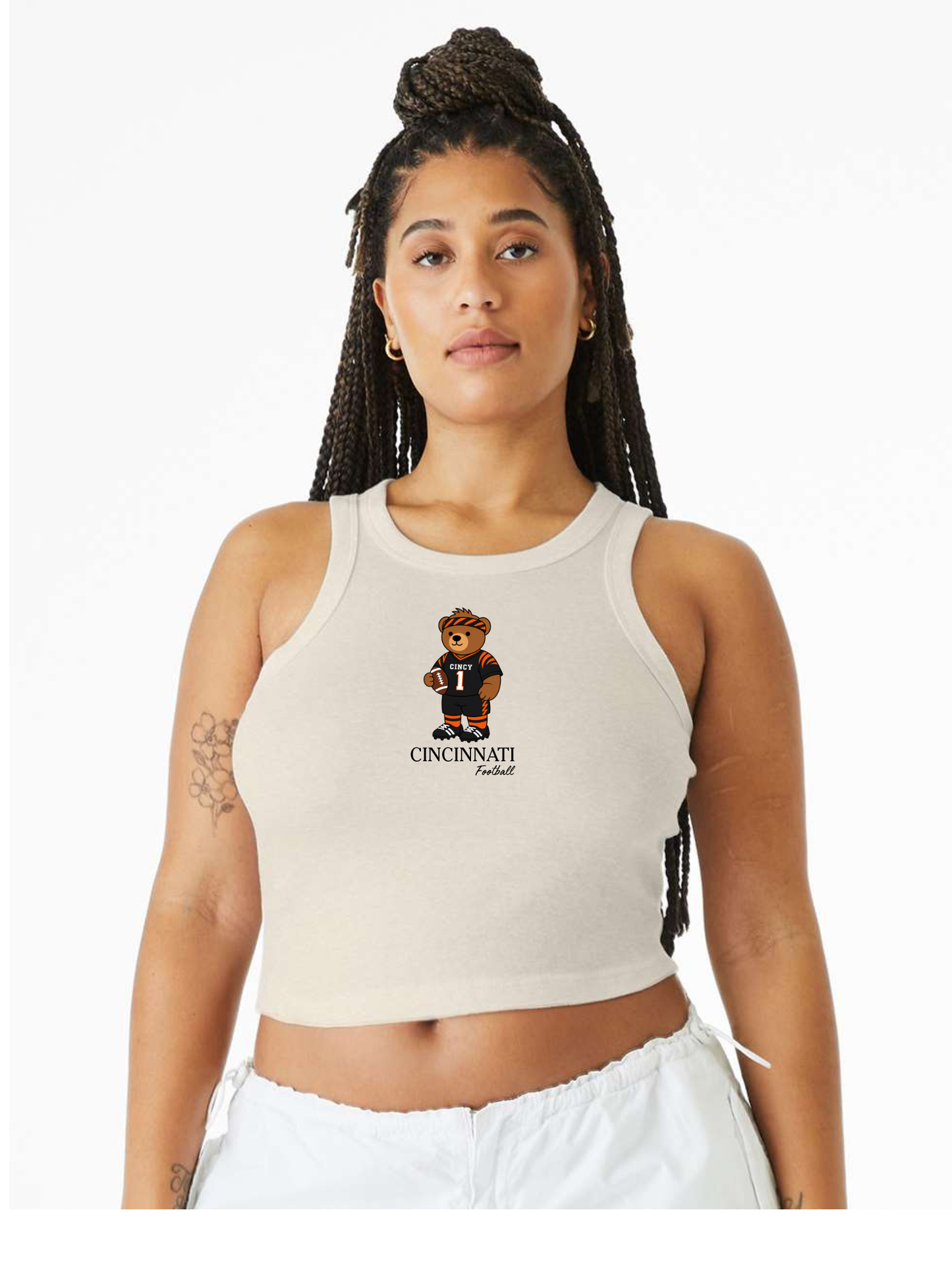 Cincinnati Bengals Football Teddy Bear Tee or Tank: Crop & Relax Fit Options
