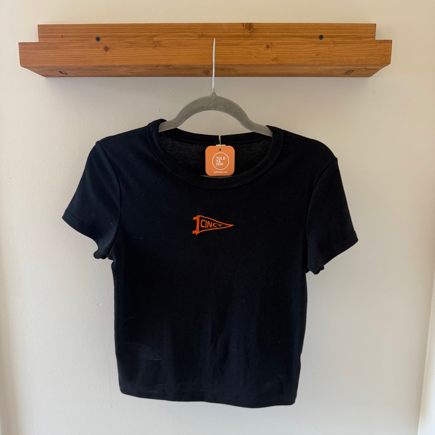 Cincy Pennant Flag Bengals Embroidered Tee or Tank: Crop & Relax Fit Options