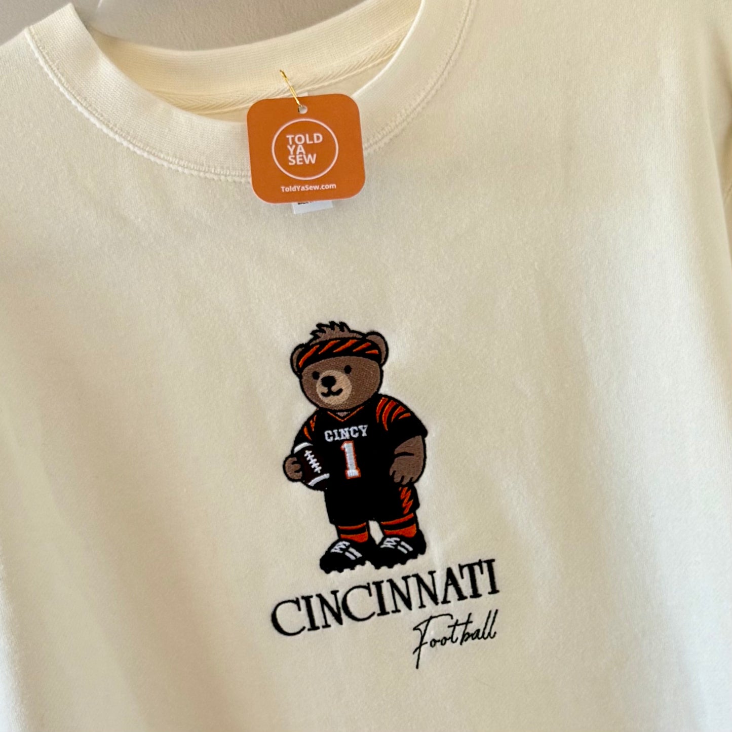 Cincinnati Bengals Football Teddy Bear Embroidered Crewneck