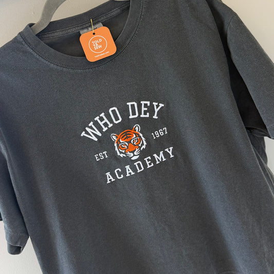 "Who Dey Academy" Cincinnati Bengals Football Embroidered Boxy Tee or Crewneck