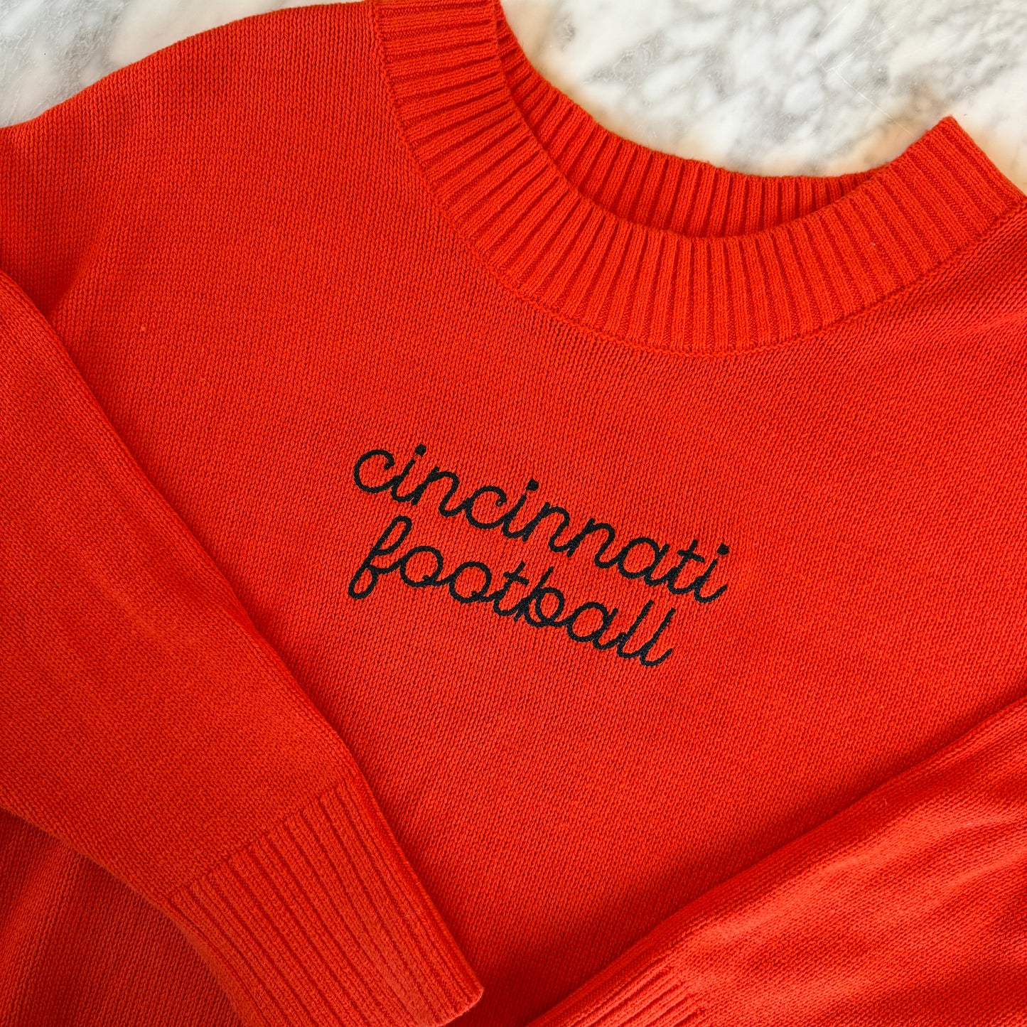 "Cincinnati Football" Embroidered Upcycled Orange Sweater