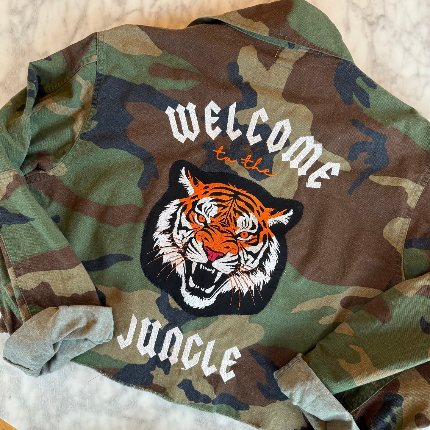 "Welcome to the Jungle" Upcycled Army Camo Cropped Jackets