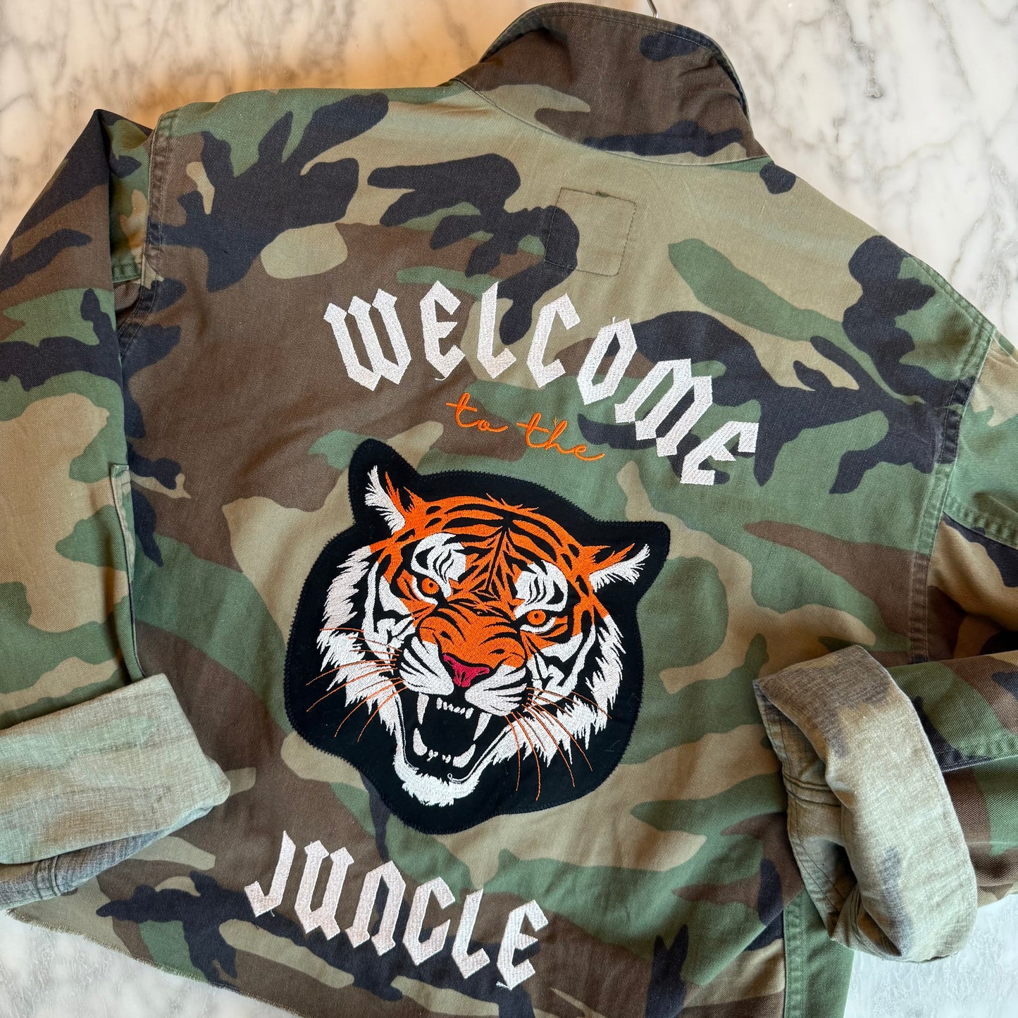 "Welcome to the Jungle" Upcycled Army Camo Cropped Jackets