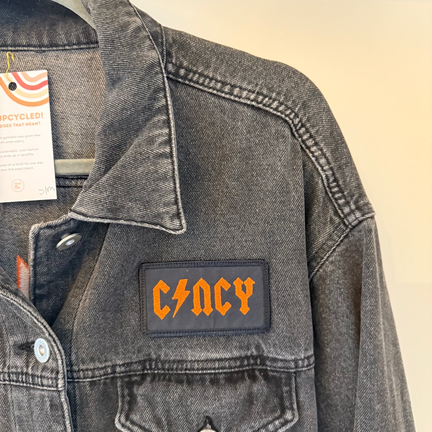 Who Dey Embroidered Cincinnati Bengals Upcycled Stonewash Black Denim Jacket