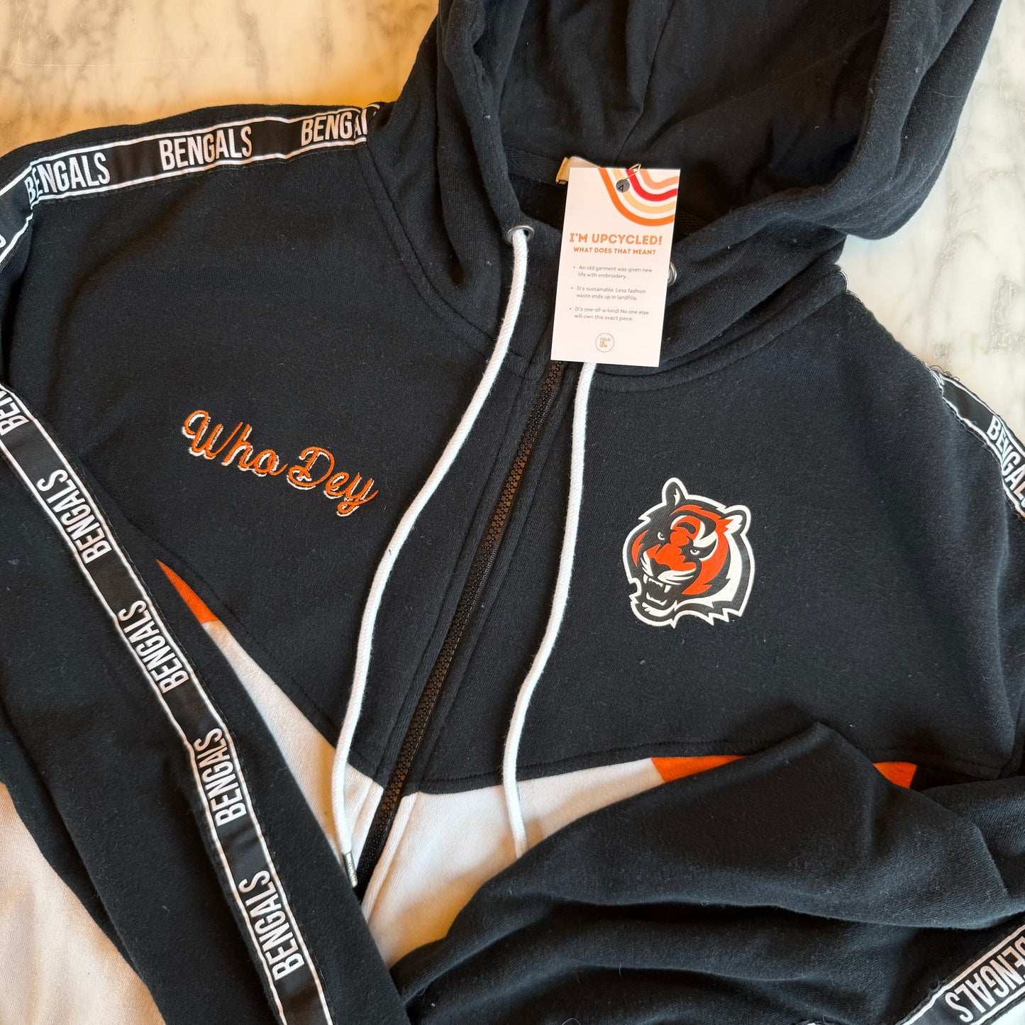 Cincinnati Bengals Upcycled Zip-Up Hoodie