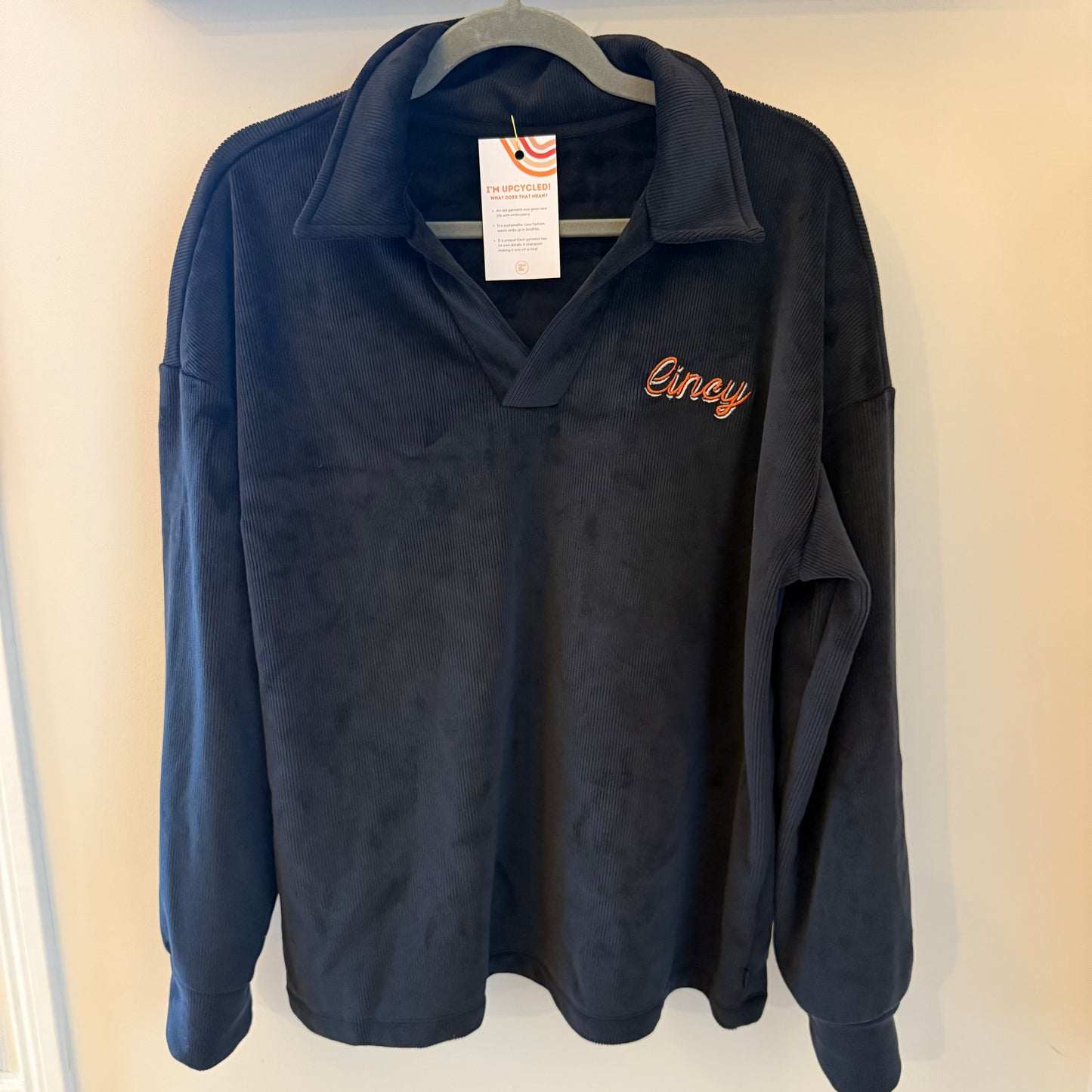 Cincy Bengals Embroidered Upcycled Velour Women's Collared V-neck