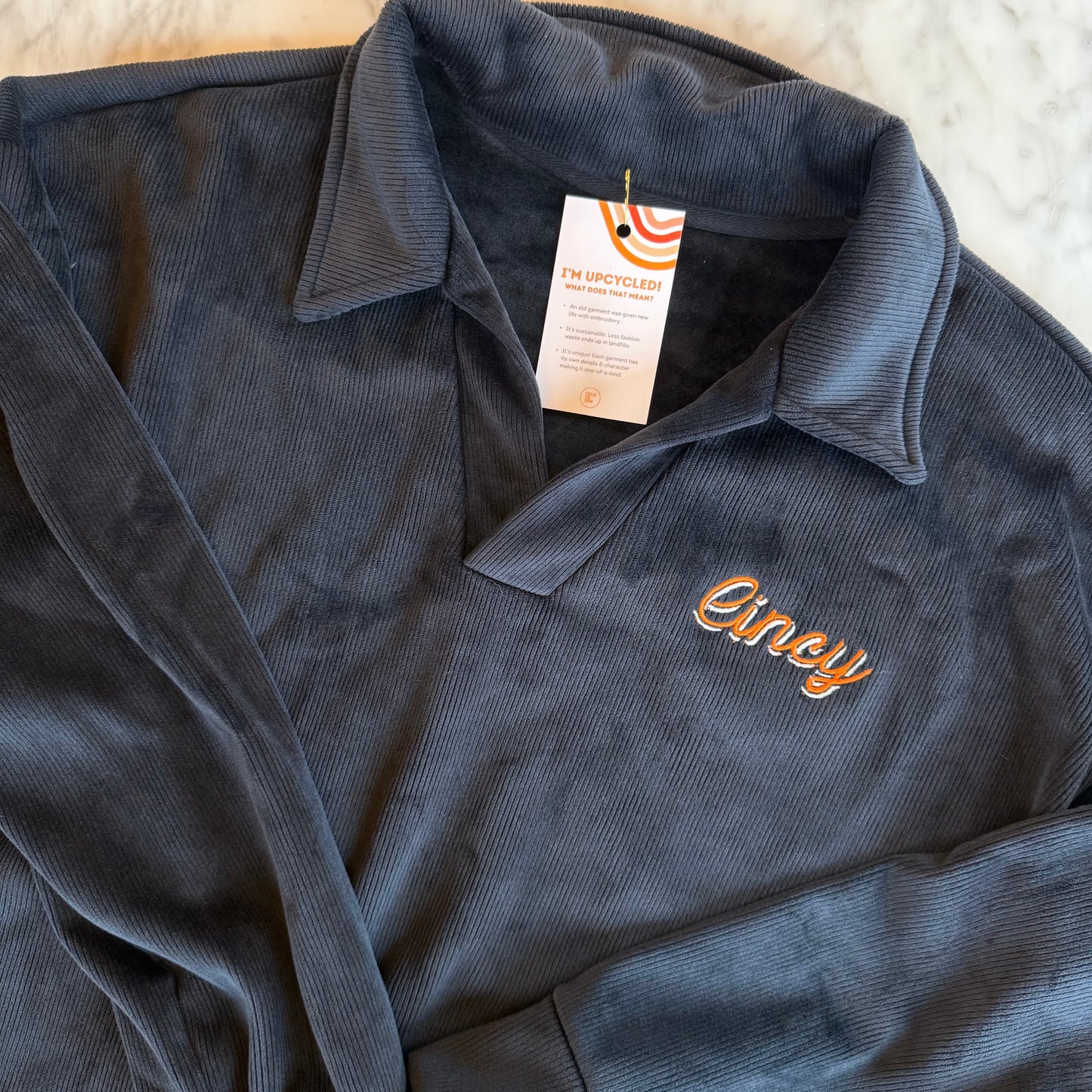 Cincy Bengals Embroidered Upcycled Velour Women's Collared V-neck