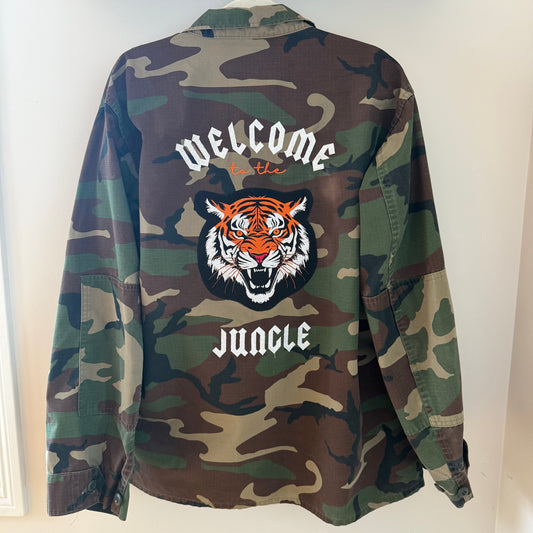 "Welcome to the Jungle" Upcycled Army Camo Full-Length Jacket