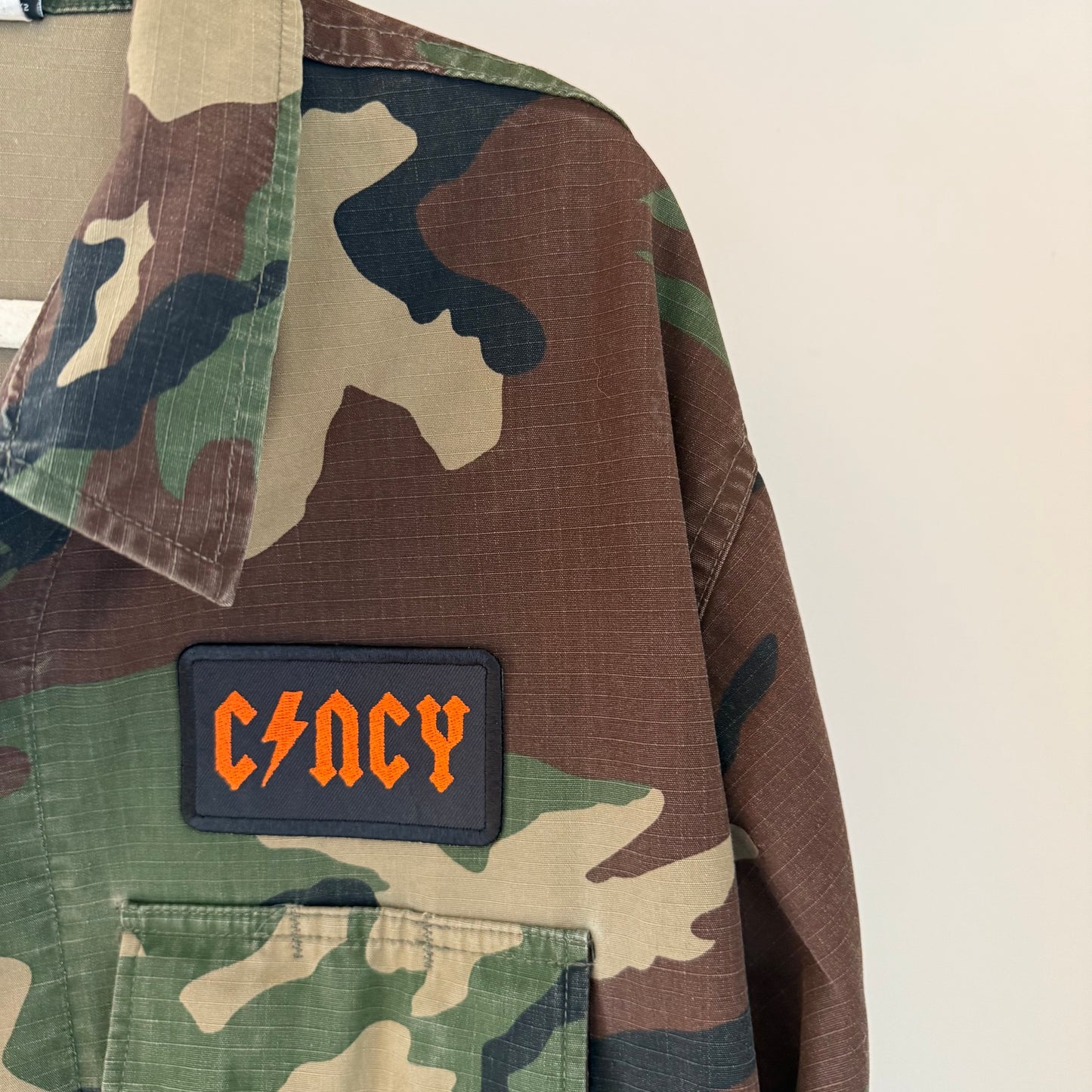 "Welcome to the Jungle" Upcycled Army Camo Full-Length Jacket