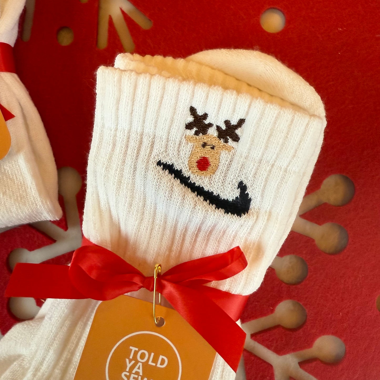 Embroidered Christmas Nike Crew Socks - Santa Hat and Rudolph Reindeer