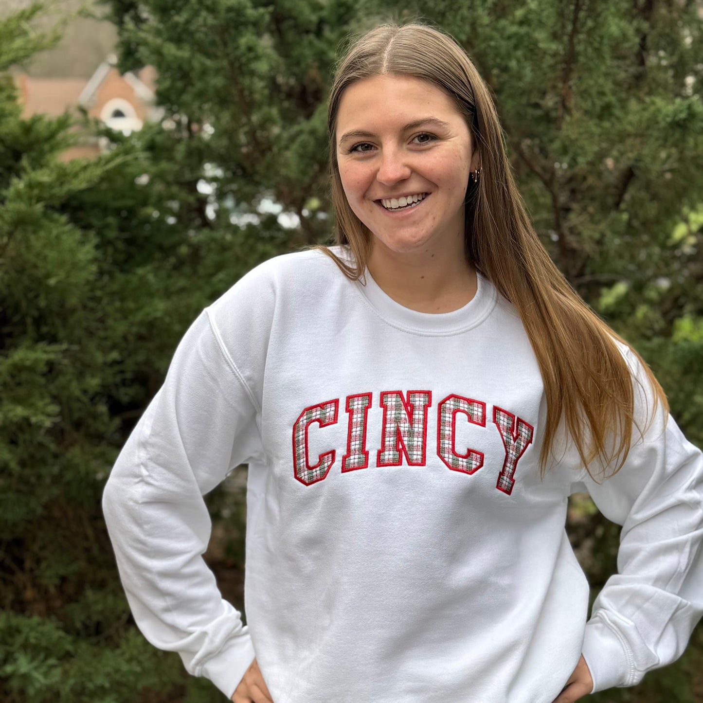 Cincy Holiday Plaid Crewneck Sweatshirt