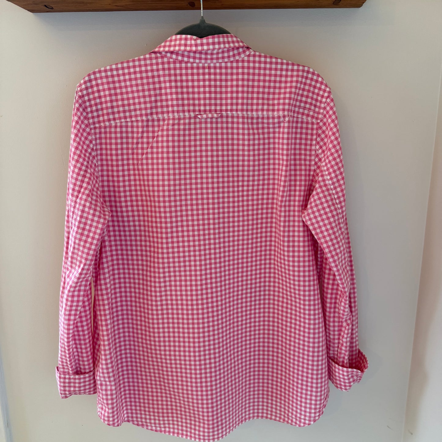 Hearts Appliqué Upcycled Pink Checkered Button-Up Shirt