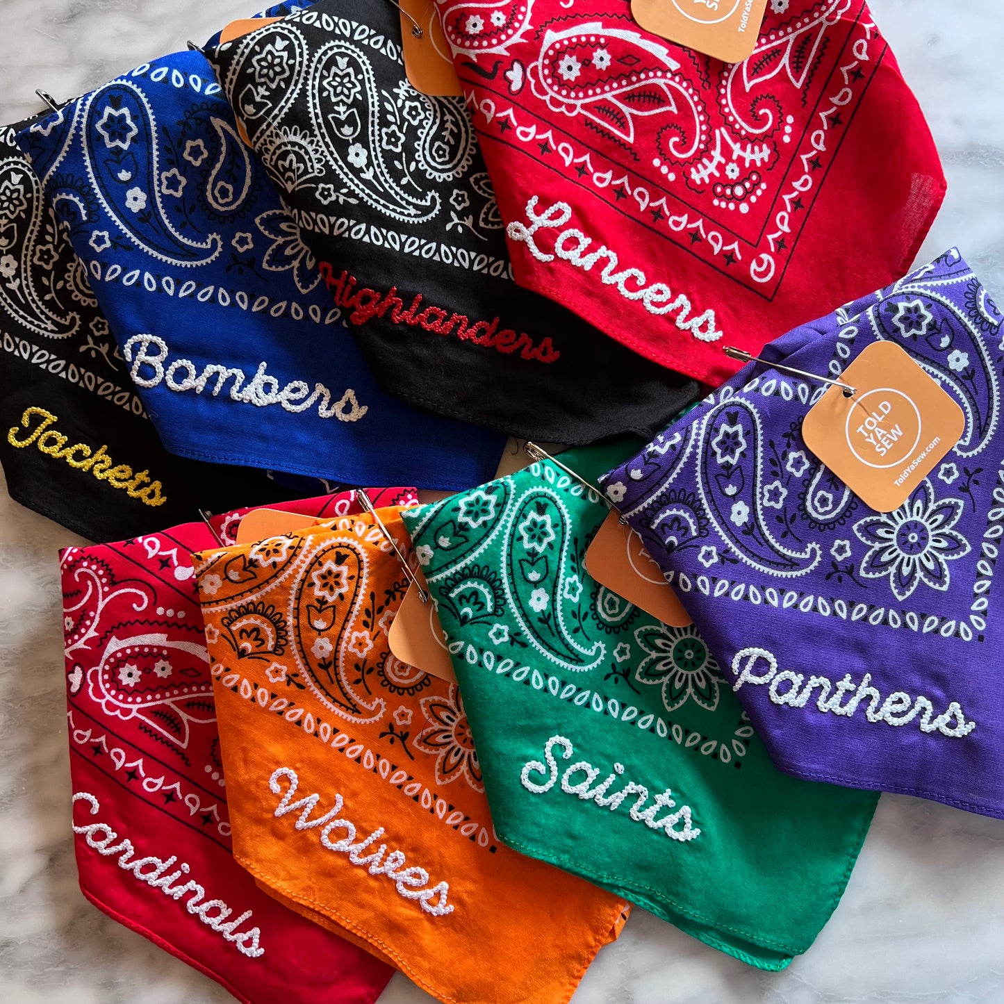 Personalized Chainstitch Embroidered Bandanas