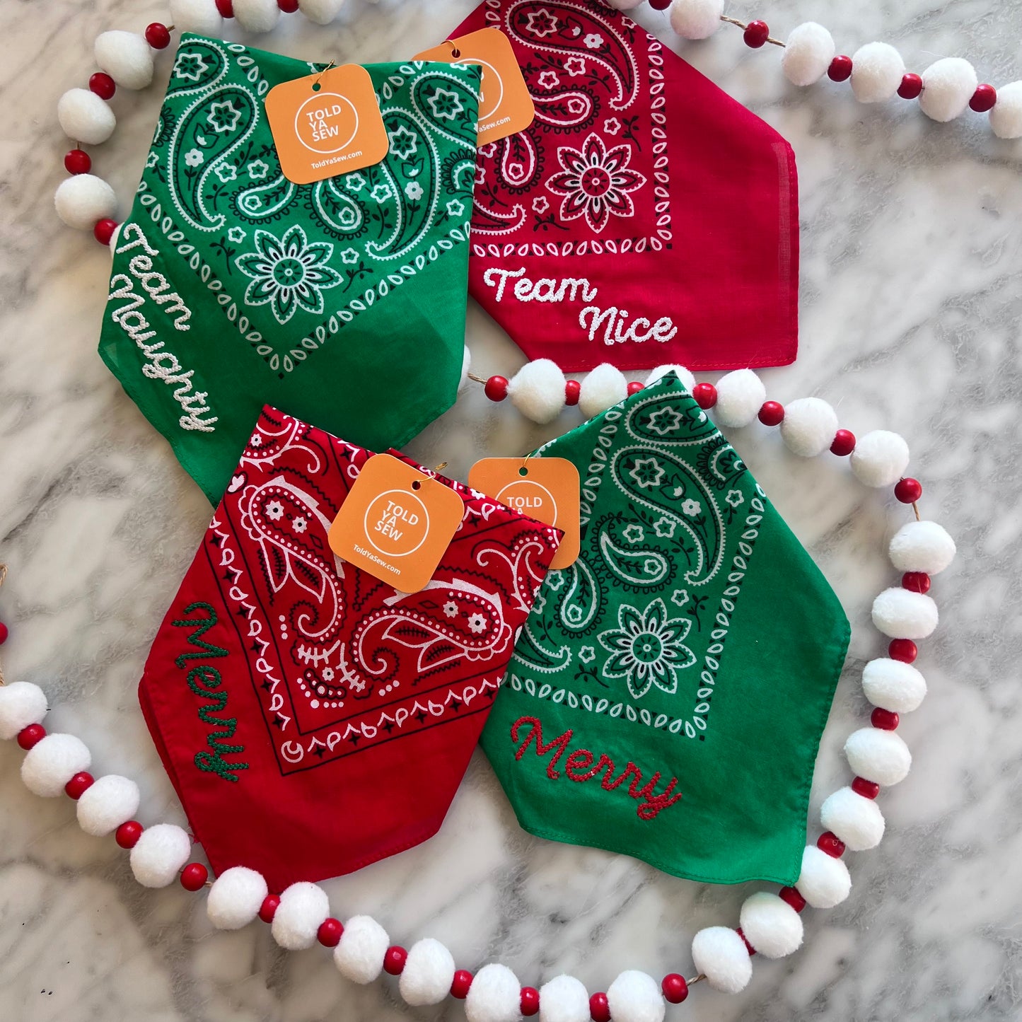 Holiday Chainstitch Embroidered Bandanas