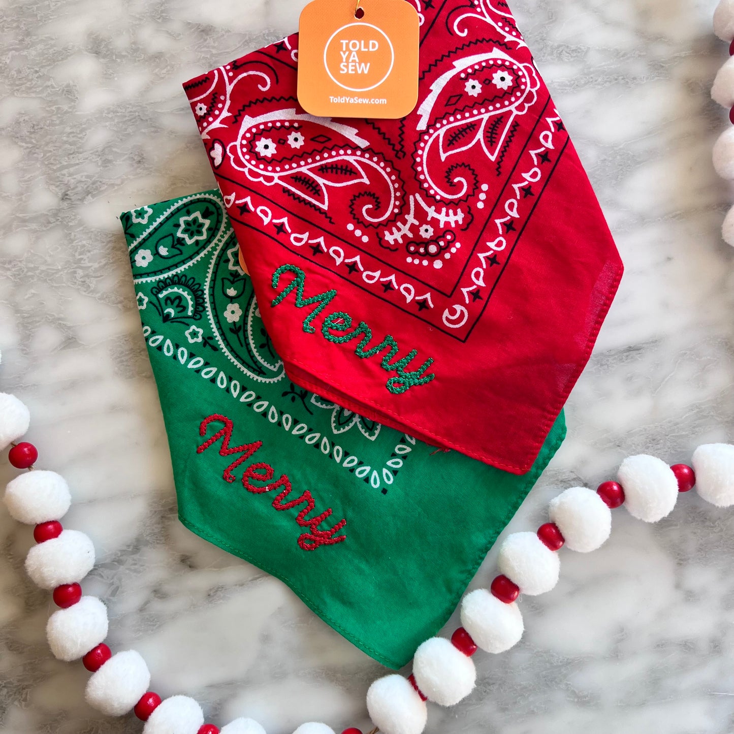 Holiday Chainstitch Embroidered Bandanas