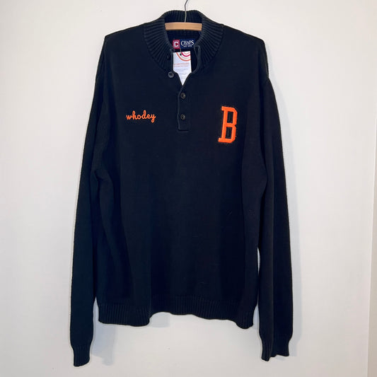 Who Dey Embroidered Upcycled Quarter Button Sweater