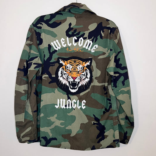 "Welcome to the Jungle" Cincinnati Bengals Upcycled Army Camo Jacket