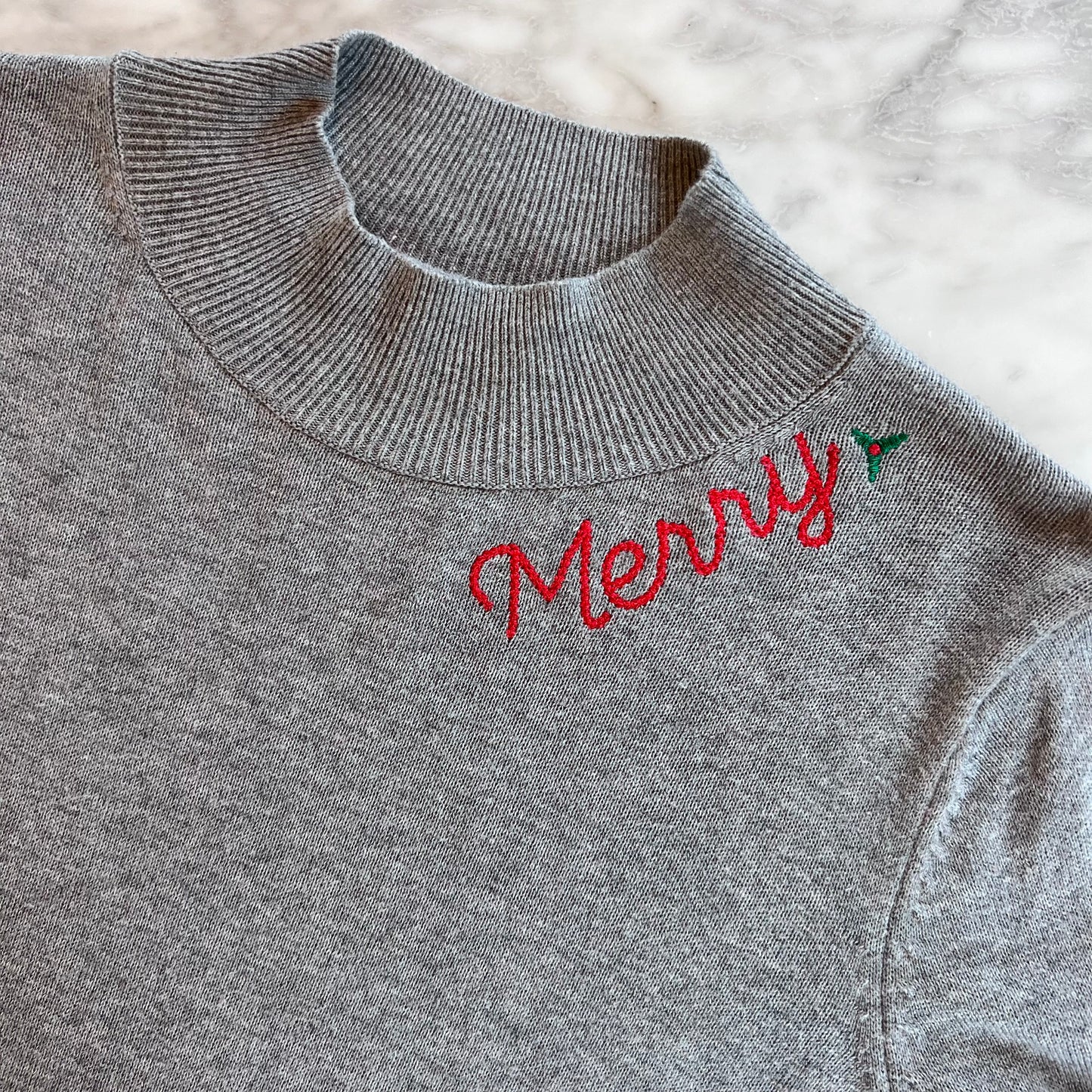 "Merry" Upcycled Mockneck Gray Sweater