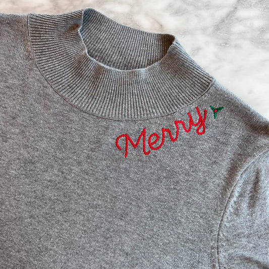 "Merry" Upcycled Mockneck Gray Sweater