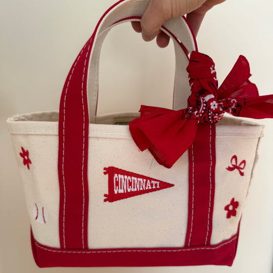 Cincinnati Baseball Embroidered Upcycled L.L. Bean Mini Boat and Tote