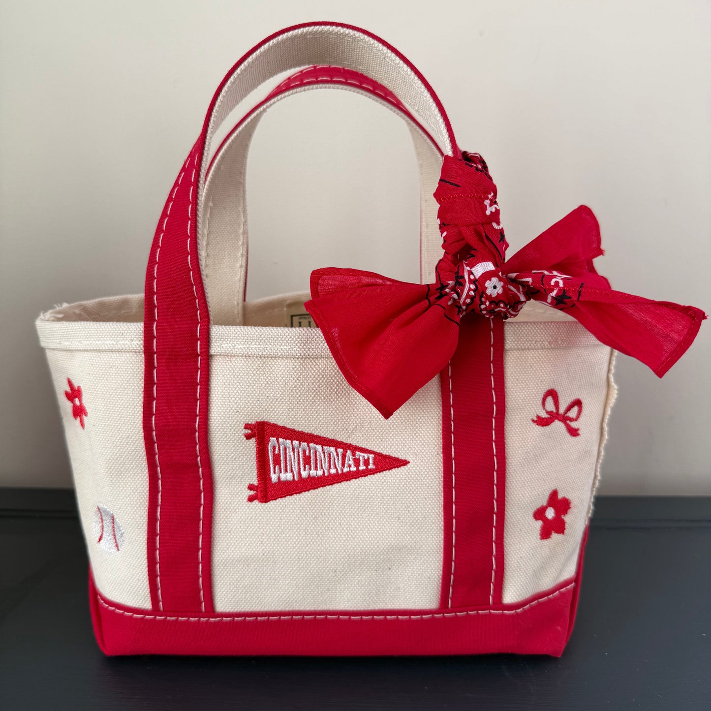 Cincinnati Baseball Embroidered Upcycled L.L. Bean Mini Boat and Tote