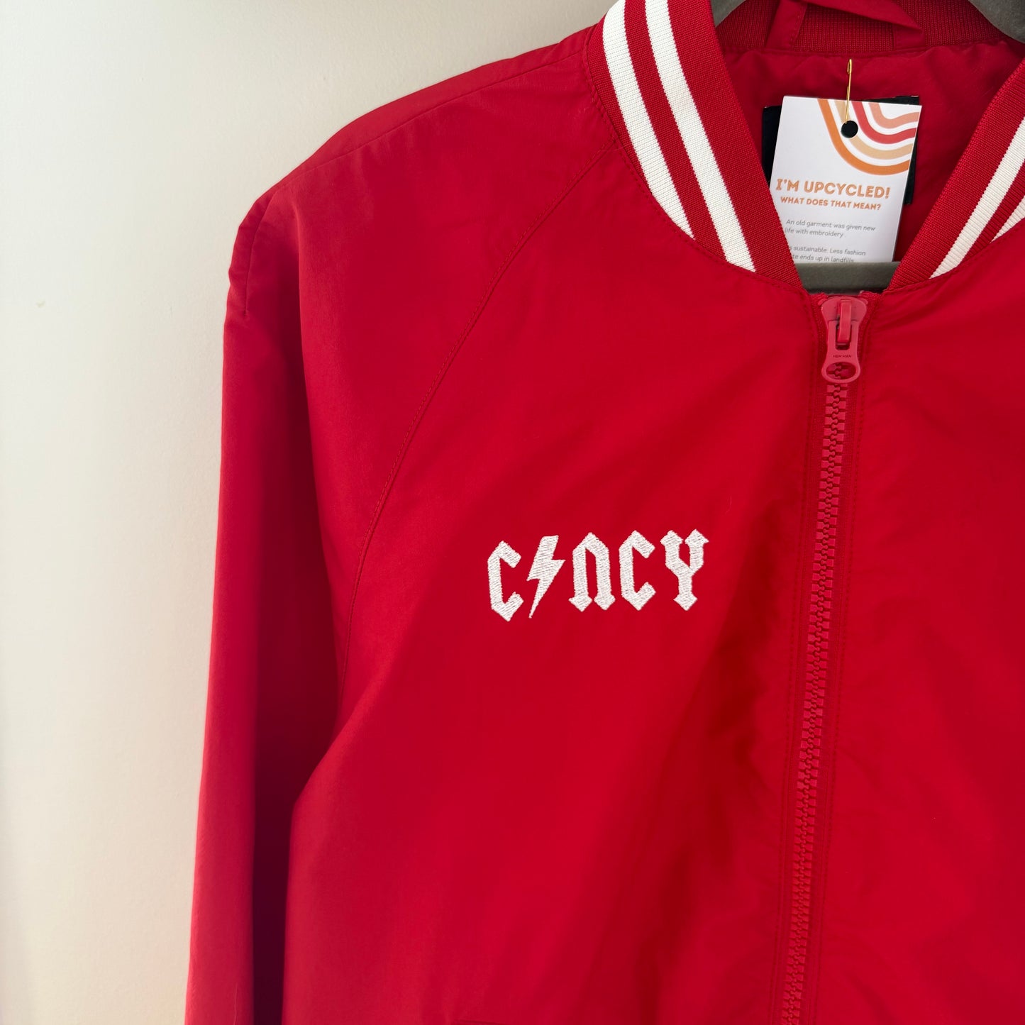 Cincy Embroidered Upcycled Bomber Varsity Windbreaker Jacket