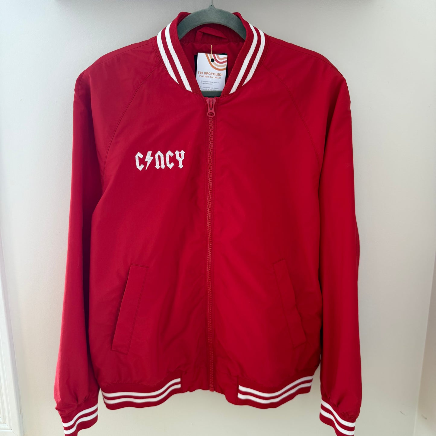 Cincy Embroidered Upcycled Bomber Varsity Windbreaker Jacket