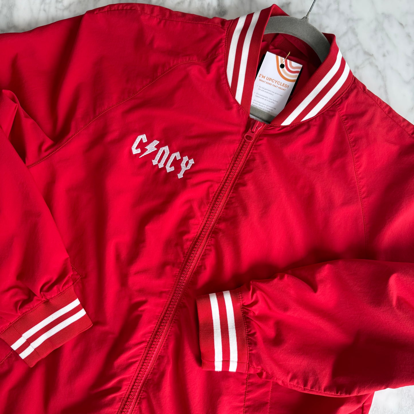 Cincy Embroidered Upcycled Bomber Varsity Windbreaker Jacket