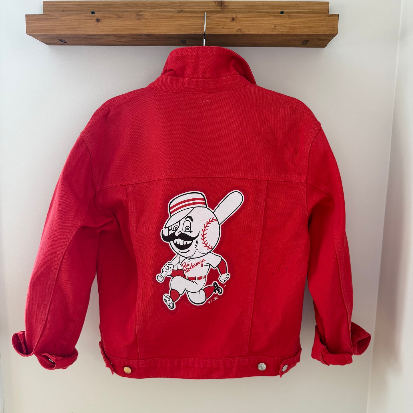 Cincinnati Reds Embroidered Upcycled Red Denim Jacket