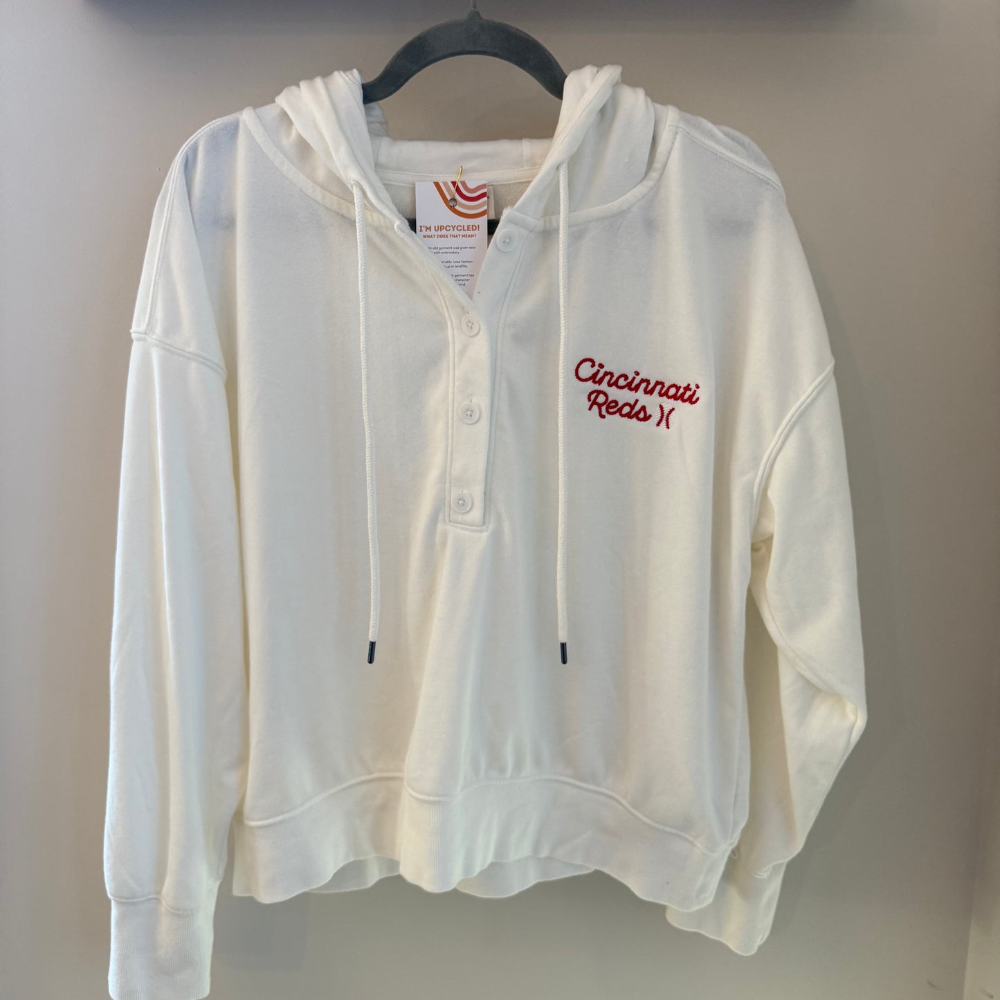 Cincinnati Baseball Embroidered Upcycled Henley Hoodie