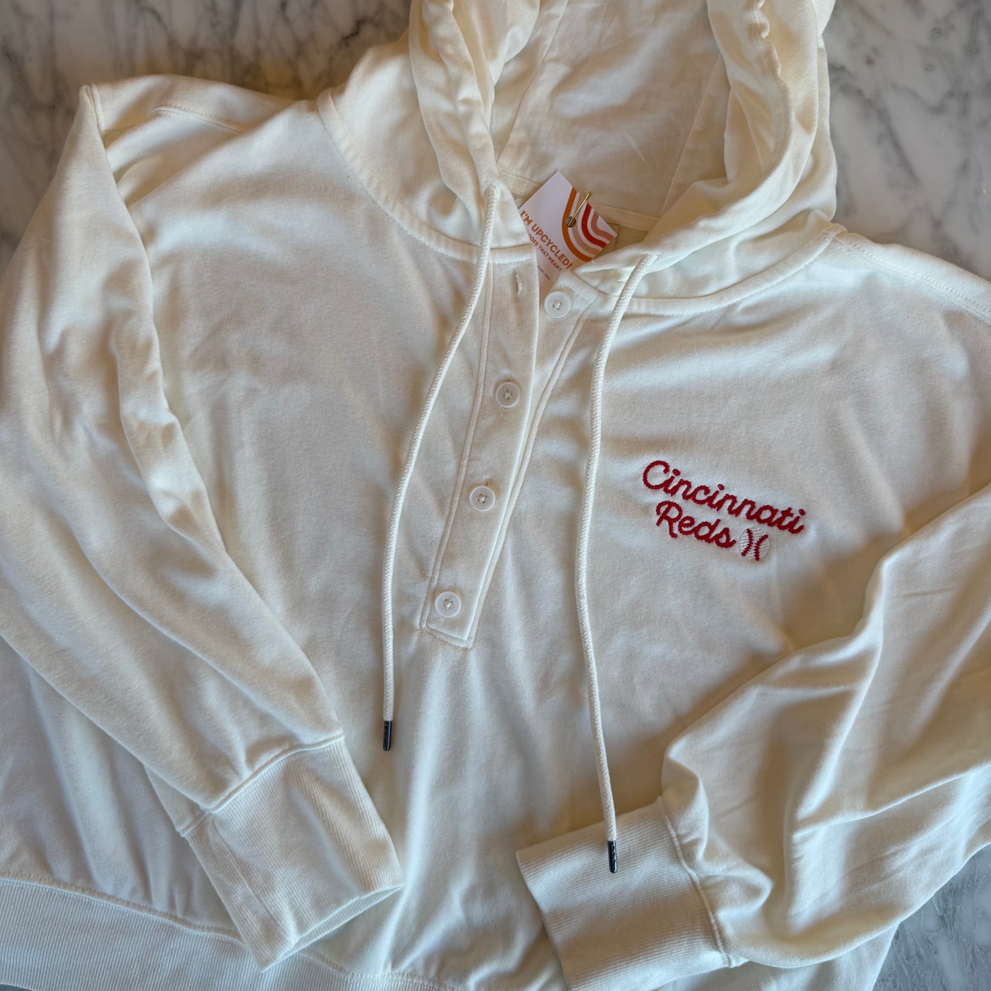 Cincinnati Baseball Embroidered Upcycled Henley Hoodie