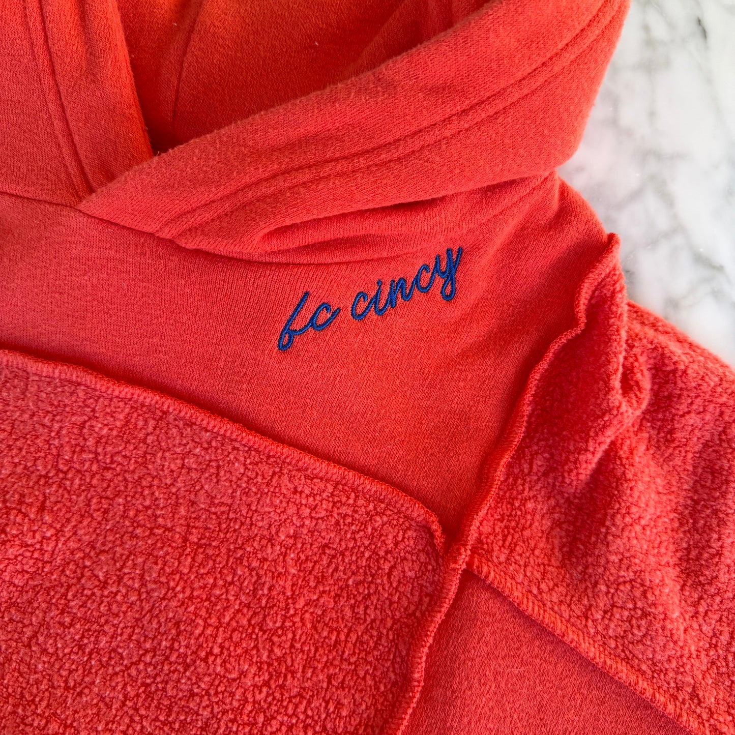 FC Cincy Soccer Embroidered Upcycled Orange Aerie Hoodie