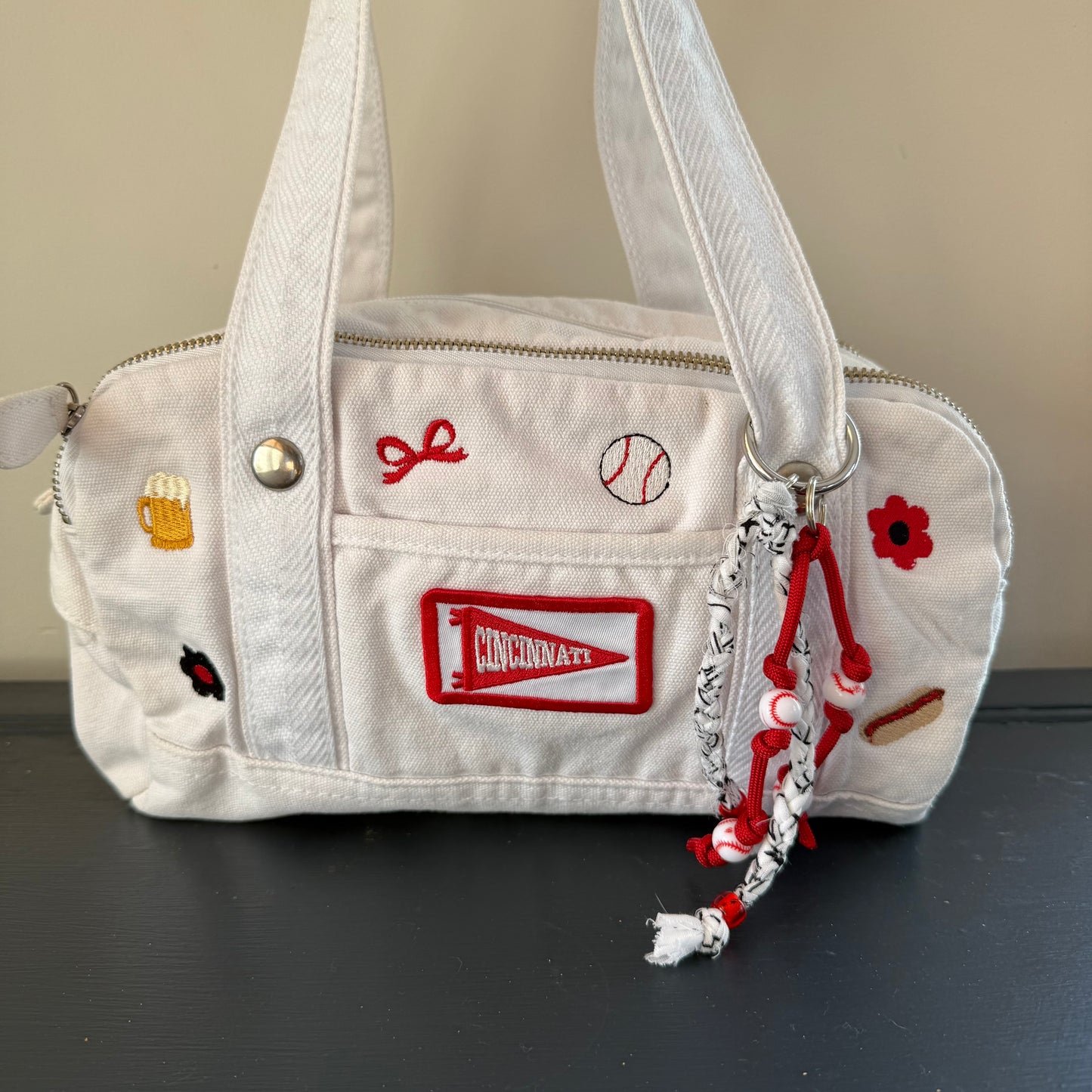 Cincinnati Baseball Embroidered Upcycled Vintage Y2K Bowler Bag